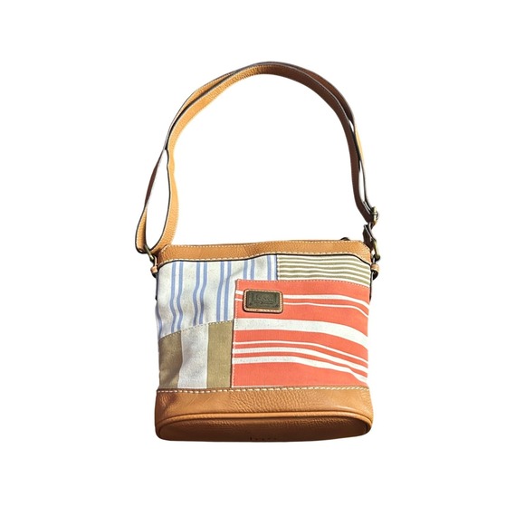 BOC Born Concept Handbags - BOC Born Concept Patchwork Stripe Canvas Leather Crossbody Bag Purse Boho Casual